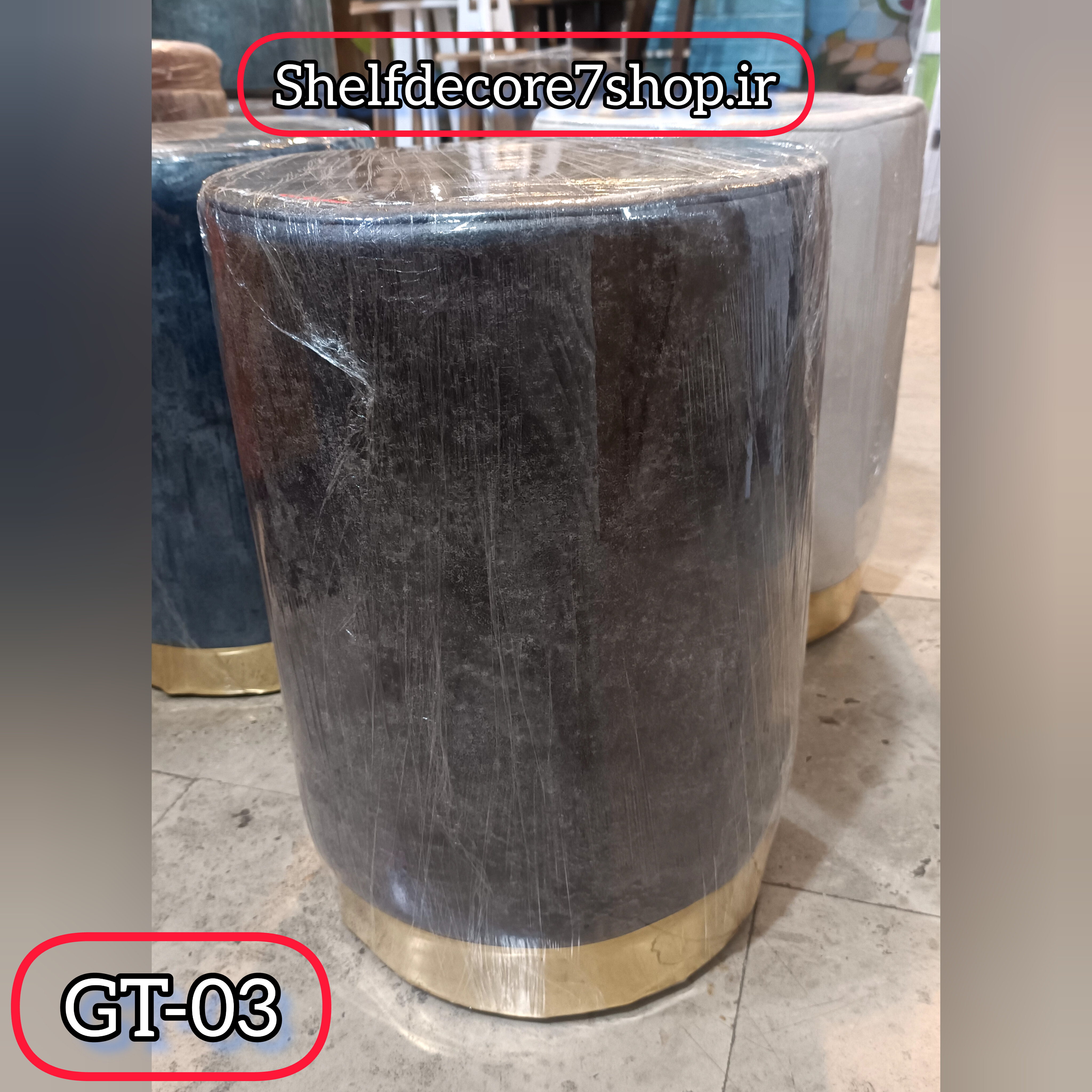 پاف استوانه مخمل دور طلایی 03